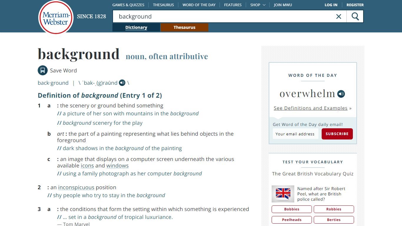 Background Definition & Meaning - Merriam-Webster